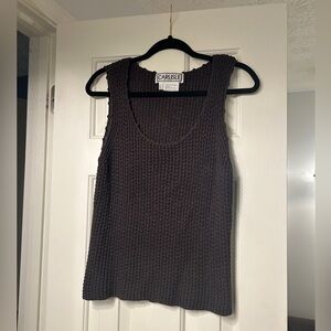 Vintage Crochet Knit Sweater Tank Brown XL